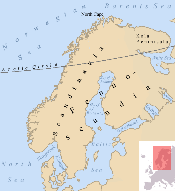 Carte de la Fennoscandie et des pays scandinaves et pays nordiques en Europe du Nord