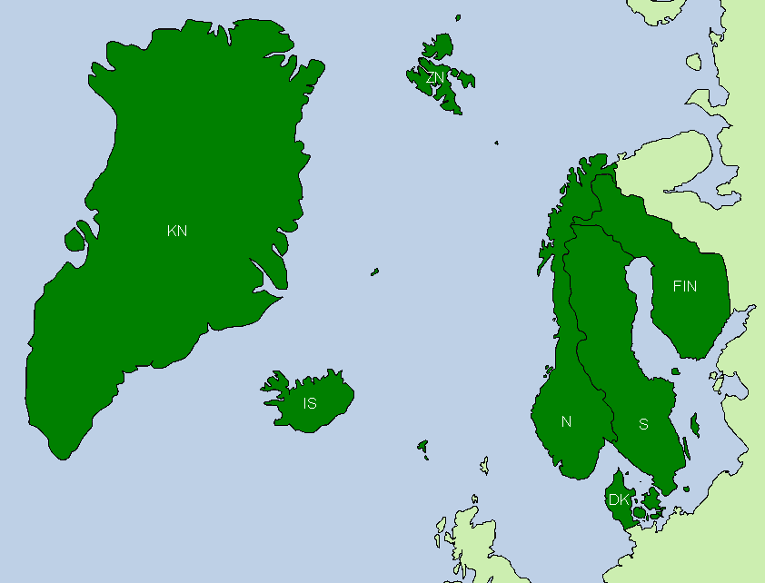 Carte des pays scandinaves et pays nordiques, incluant Finlande, Islande, Groenland et Svalbard